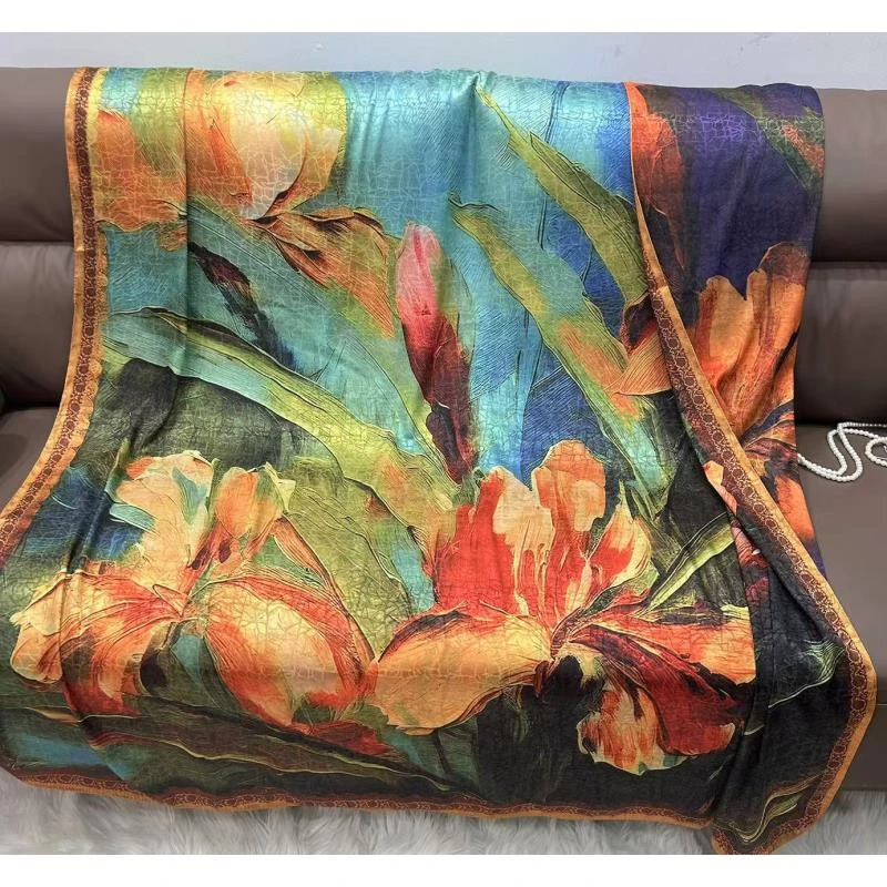 K(绿扣) xys-436  【鸢尾花】 提花花萝镂龟裂纹香韵纱140*140方巾