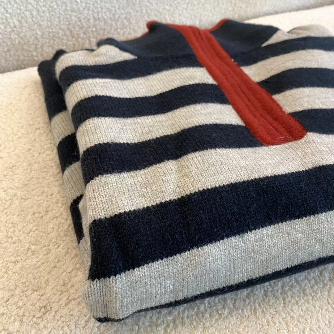 【闭眼入】复古条纹撞色半拉链款高级感加厚高领毛衣 16284-