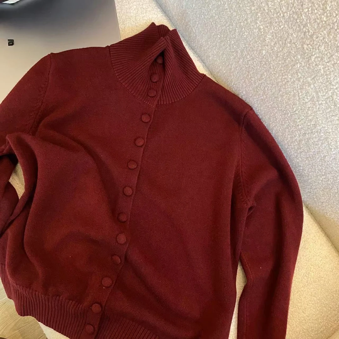 【设计感立领多扣】针织柔软气质百搭开衫长袖针织衫 15998(575-1)