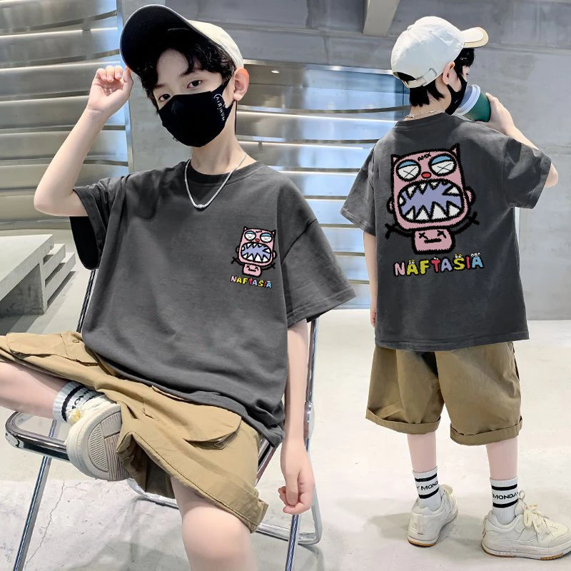 男童套装纯棉短袖两件套2025夏季新款宽松休闲工装裤帅气五分裤潮