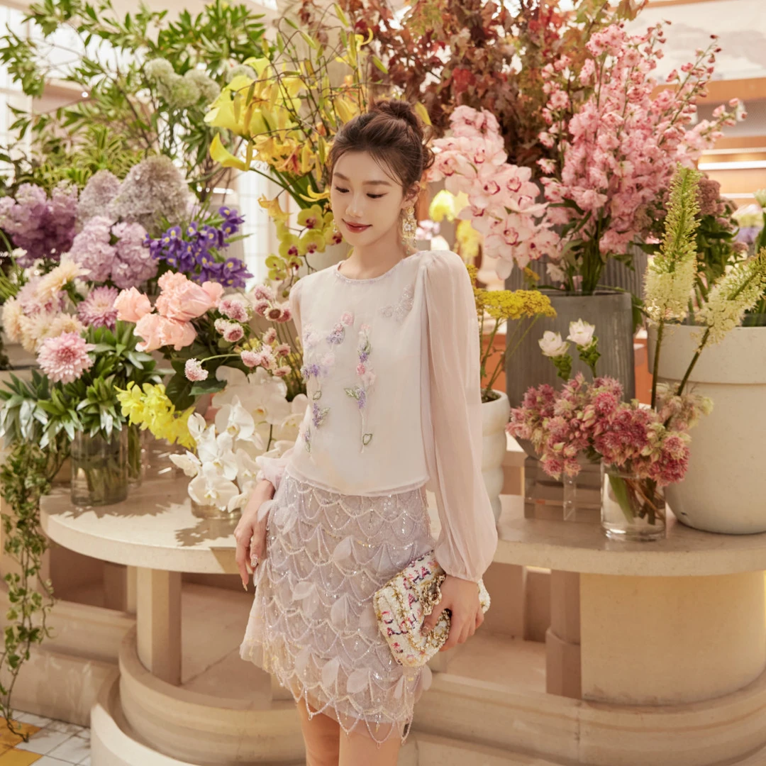 【老板娘夏天】Marie Elie【浅黛雾隐】重工刺绣真丝上衣EAE12D20476