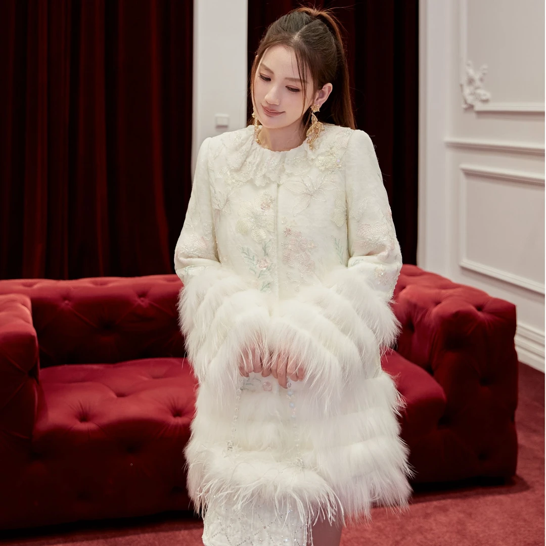 MarieElie【琉尘静语】新款刺绣毛毛大衣EAE33J01002