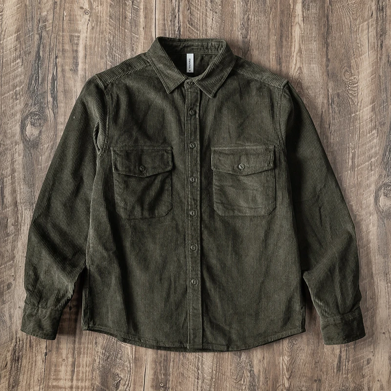 全棉！加厚灯芯绒男士尖领长袖衬衫秋季宽松休闲上衣Y3R0903