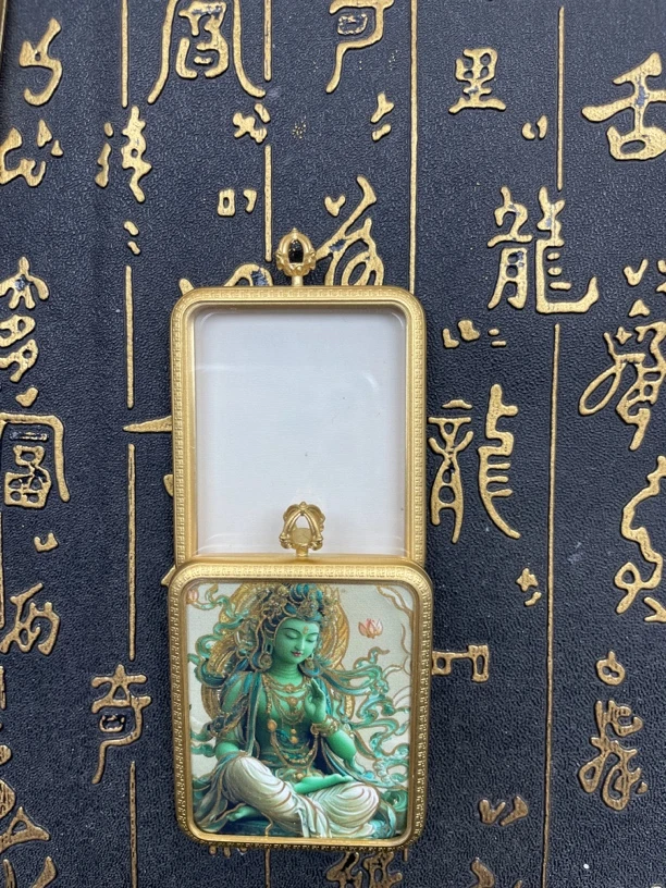 钛钢吊坠 灵熹斋手绘唐卡双面绿度母乌盒随身佩戴时尚手工国风