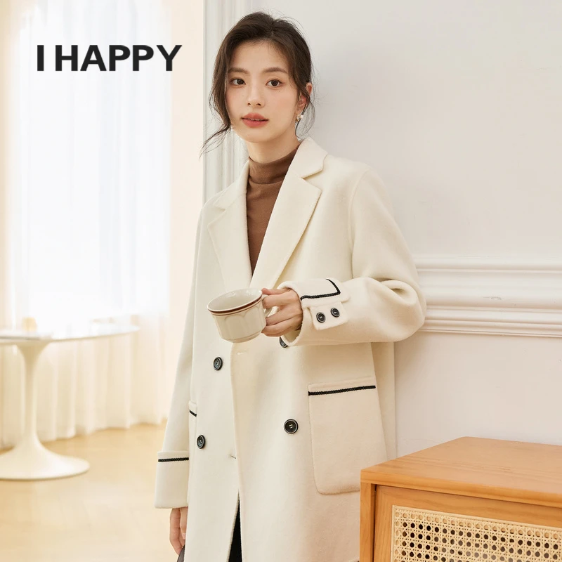 海贝撞色西装羊毛双面呢外套女中长款冬呢子外套H3H10AW023