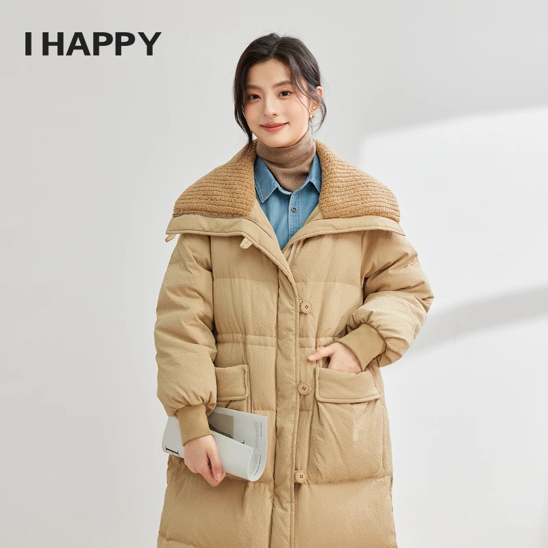 海贝休闲大翻领直筒羽绒服女中长款加厚保暖冬季外套M2M10AN002