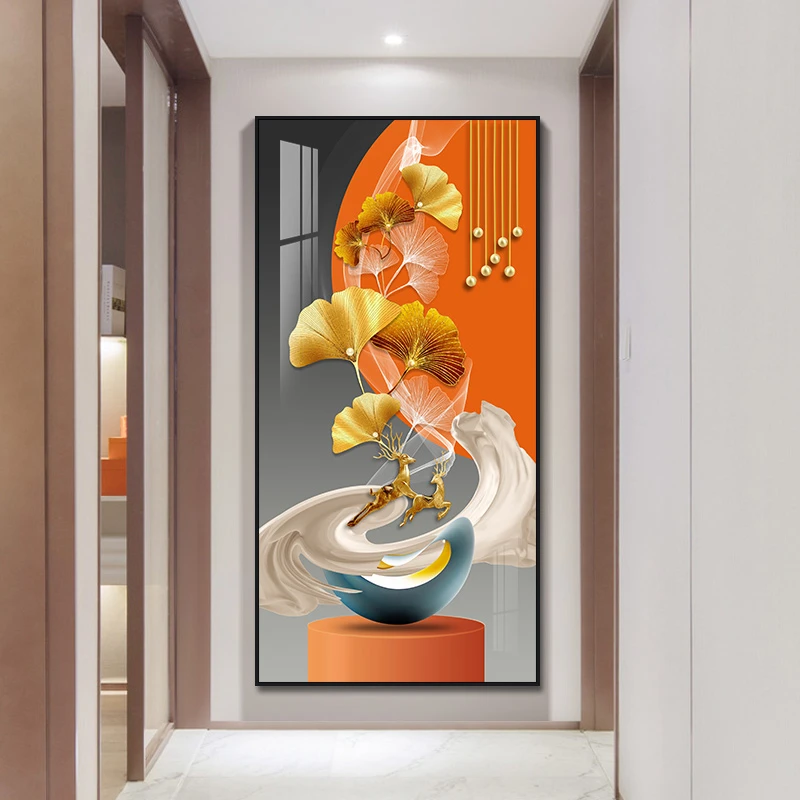 阪画屋福禄呈祥简约现代玄关装饰画轻奢现代走廊尽头挂画【商0】