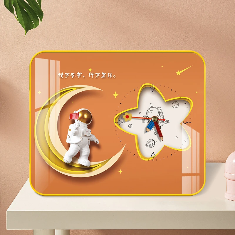 阪画屋时尚卡通桌面摆台钟表现代简约床头柜茶几静音钟表【商1】
