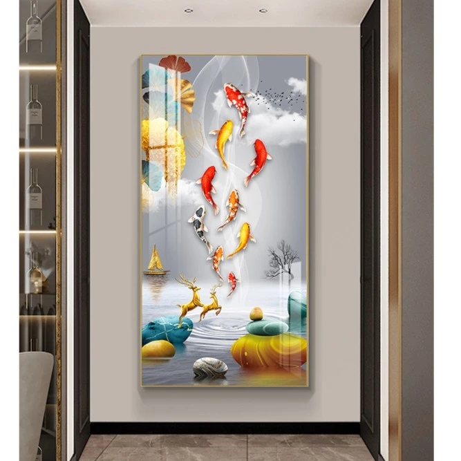 阪画屋现代简约入户门玄关装饰画走廊过道客厅挂画九鱼图【商0】