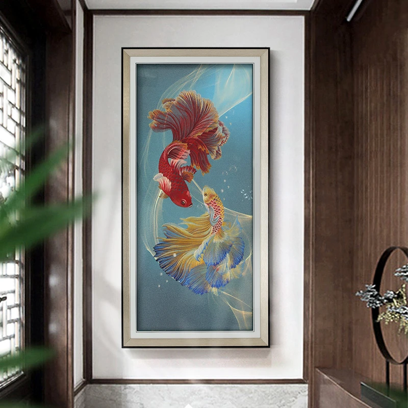 【苏绣坊】居家好物轻奢刺绣高档新中式织锦绣锦鲤玄关画高级壁画