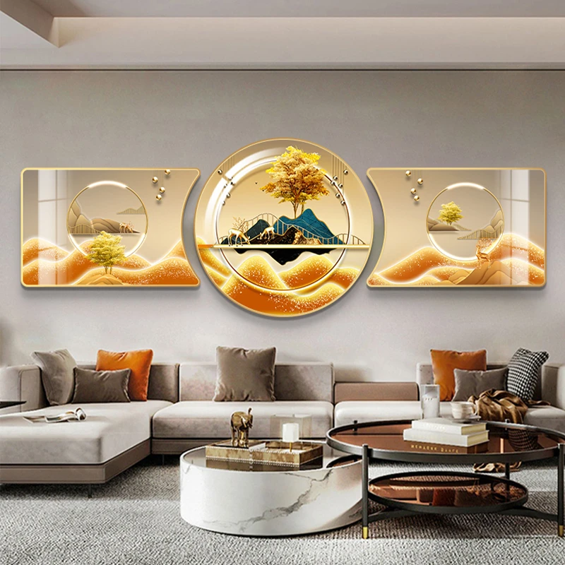 阪画屋现代装饰画福禄几何-客厅三联挂画艺