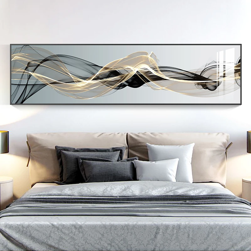 阪画屋2现代简约卧室床头装饰画抽象黑白线条挂画