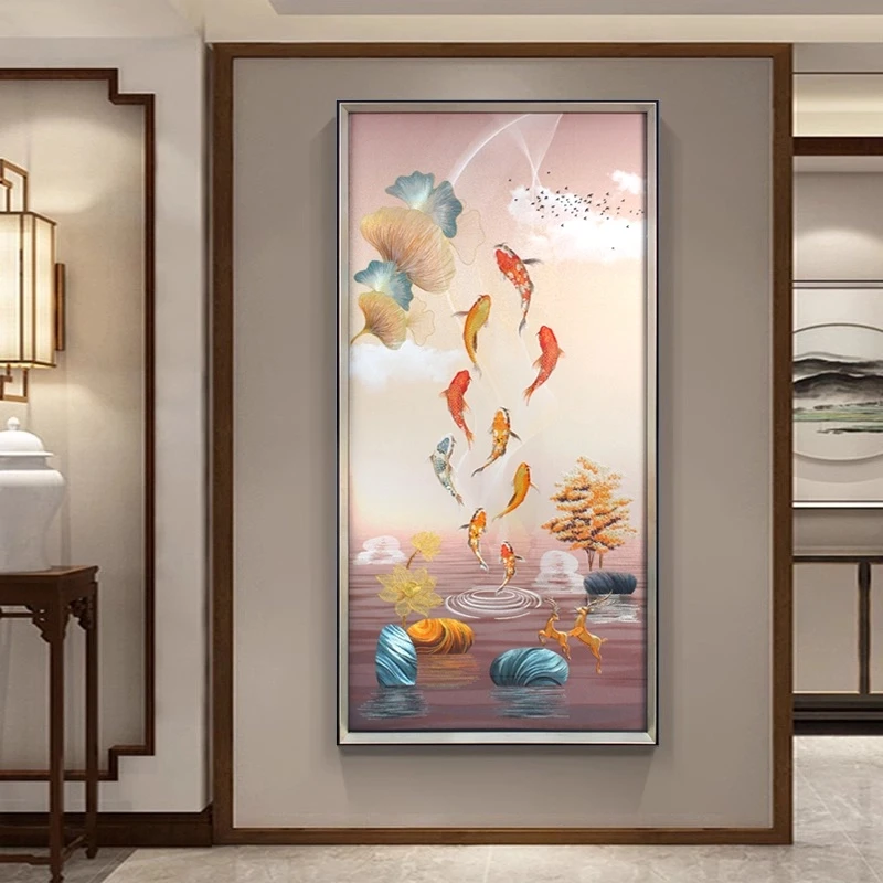 【苏绣坊】居家好物入户玄关织锦绣新款年年有余下刺绣中式壁画