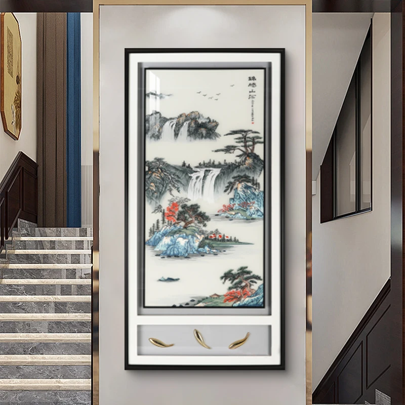 锦绣山河优品刺绣新中式现代玄关装饰画