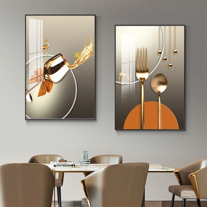 阪画屋2餐厅装饰画酒杯大气饭厅歺厅两联挂画客厅餐桌背景悠然