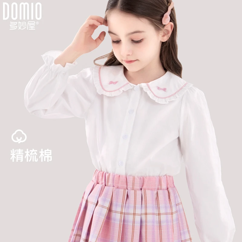 女童衬衫长袖春装2025新款洋气儿童白衬衣大童娃娃领童装秋季