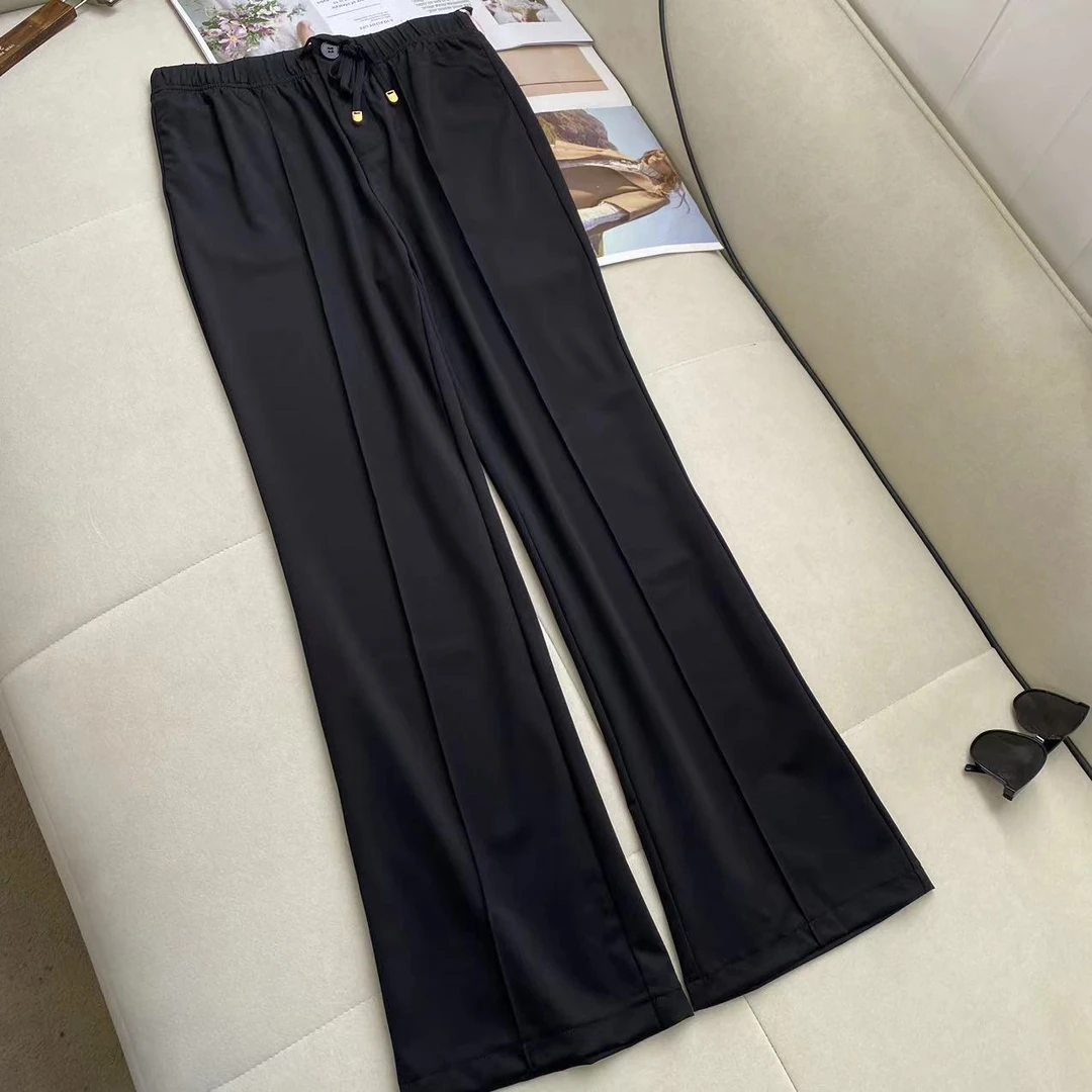 抽绳系带高腰直筒小微喇裤 C4359