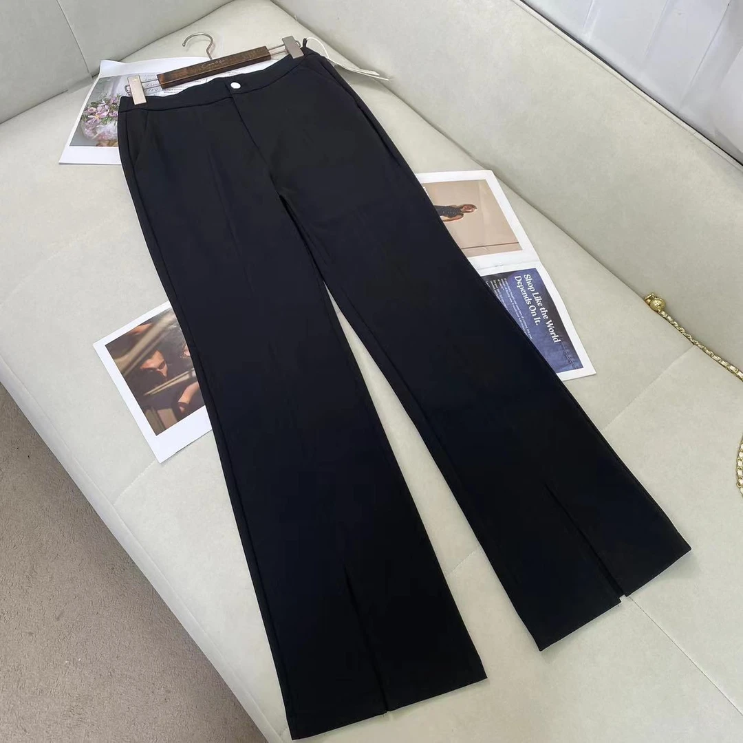 百搭开衩气质显瘦微喇阔腿裤C4222