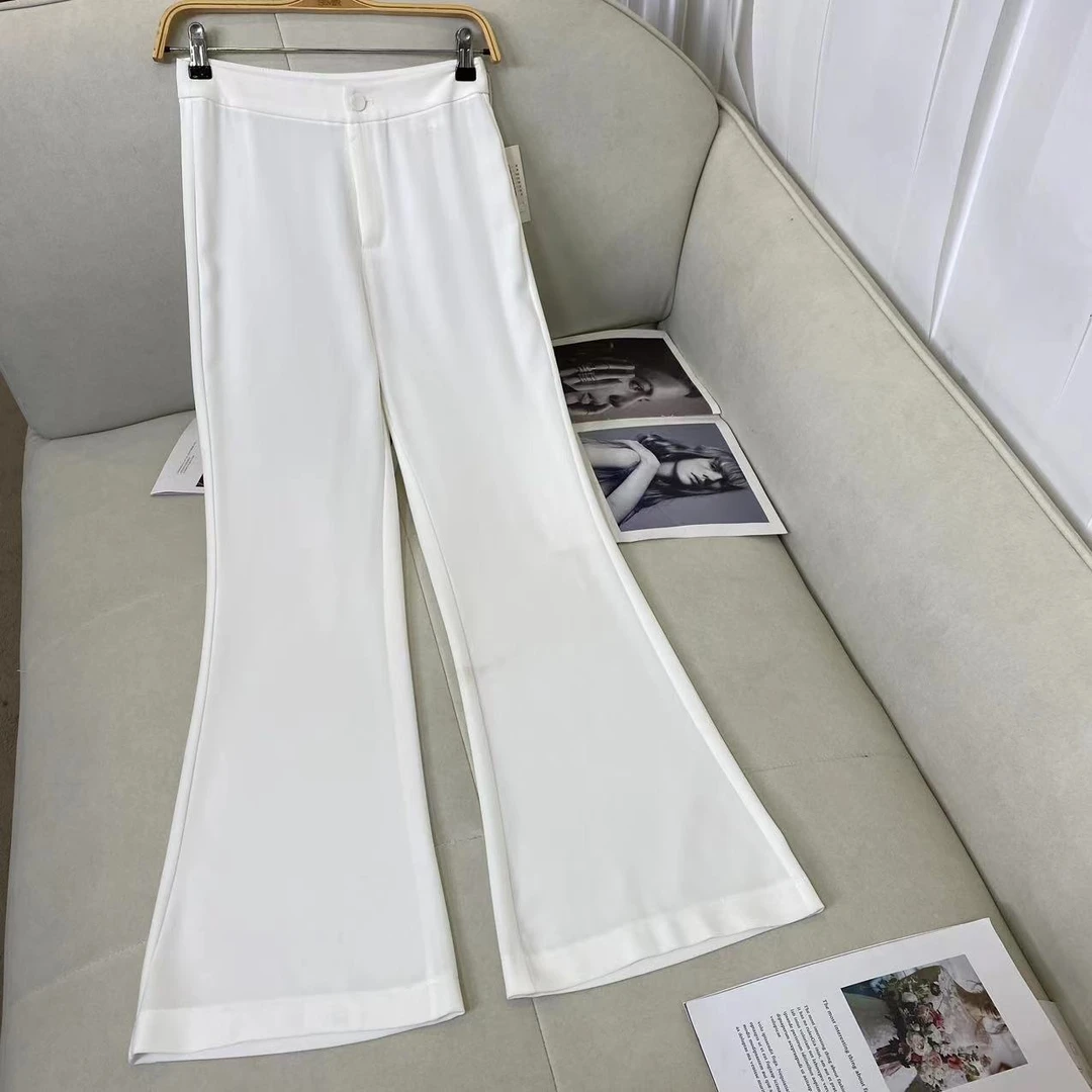 百搭时尚薄款白色气质微喇阔腿裤C4512