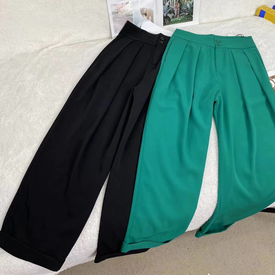 宽松直筒阔腿卷边西装裤长裤 C7680