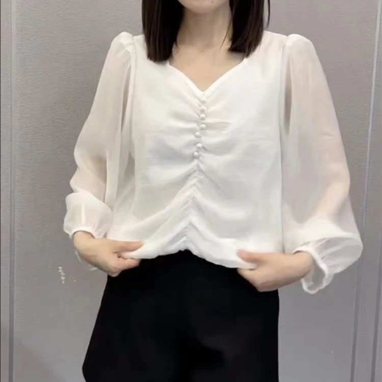 淑女风优雅时尚女士轻熟显气质网红薄款衬衫C3630