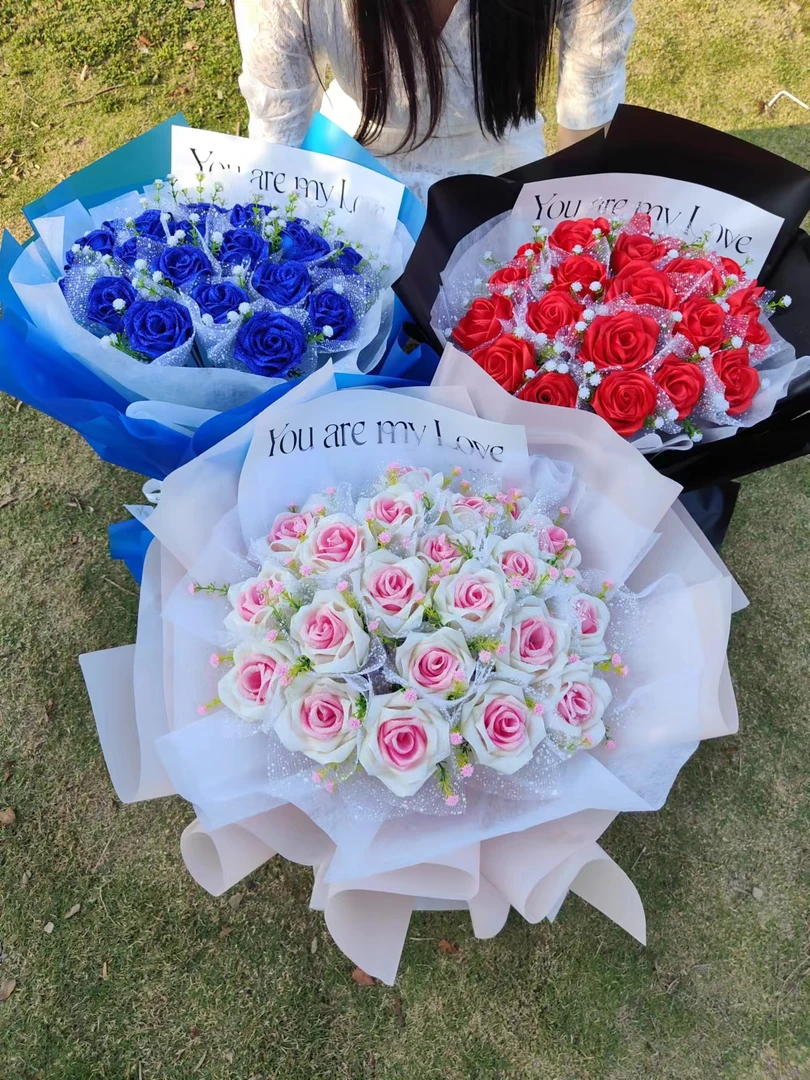 手工自制diy玫瑰花束创意不凋谢材料包送女朋友礼物礼品包装盒520