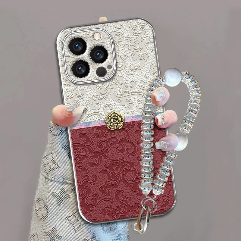 适用【苹果14promax】ins风秋冬皮质国风龙纹创意全包网红手机壳女