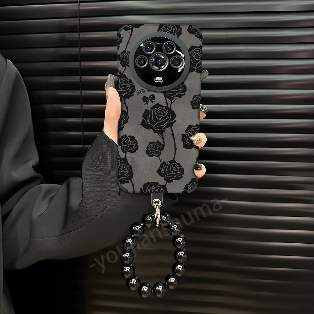 适用【荣耀magic4】手机壳复古皮质软壳ins蝴蝶结黑玫瑰女款保护壳