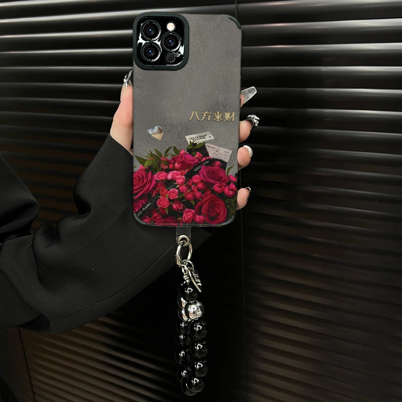 适用于【苹果13pro】ins风秋冬皮质玫瑰软壳全包创意网红手机壳女款
