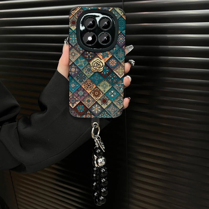 适用【红米note14pro】五彩图腾ins风秋冬皮质创意全包网红手机壳女