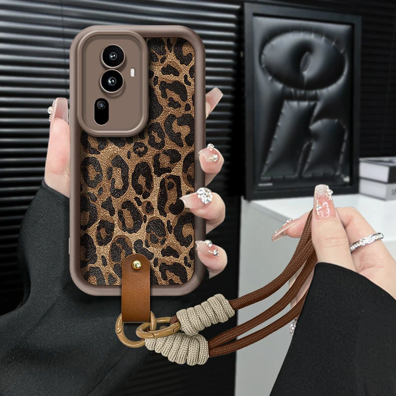 适用【opporeno11】ins风秋冬美拉德豹纹防摔全包创意网红手机壳女