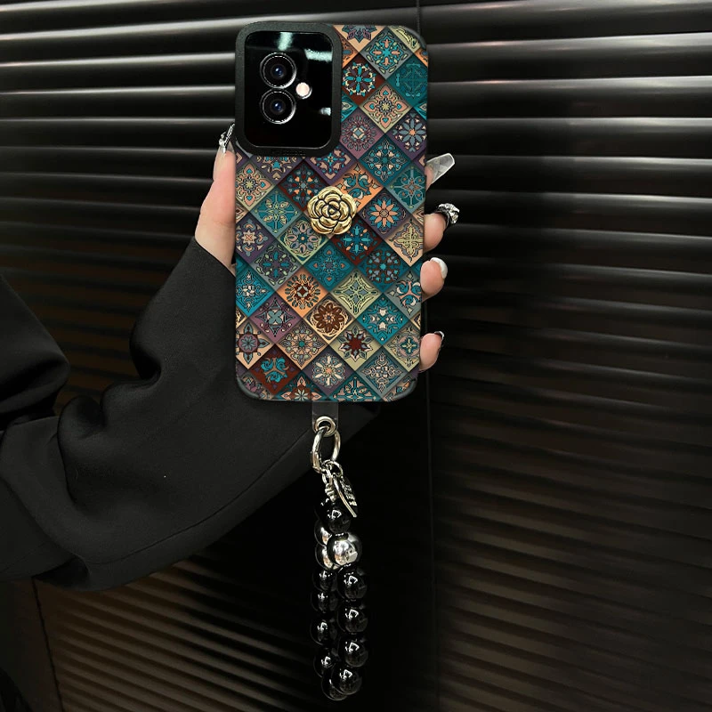 适用【荣耀100】五彩图腾ins风秋冬皮质创意全包网红防摔手机壳女款