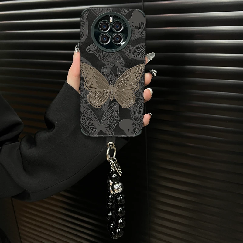 适用【华为mate50pro】金色蝴蝶ins风皮质软壳全包创意网红手机壳女