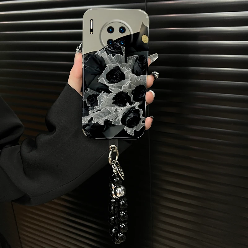 适用【华为mate30pro】ins风菲林壳黑玫瑰高级感创意网红个性手机壳