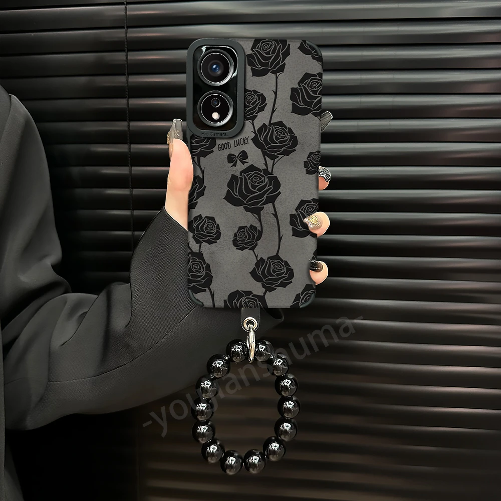 适用oppoa58手机壳复古皮质软壳ins蝴蝶结黑玫瑰女全包防摔保护壳