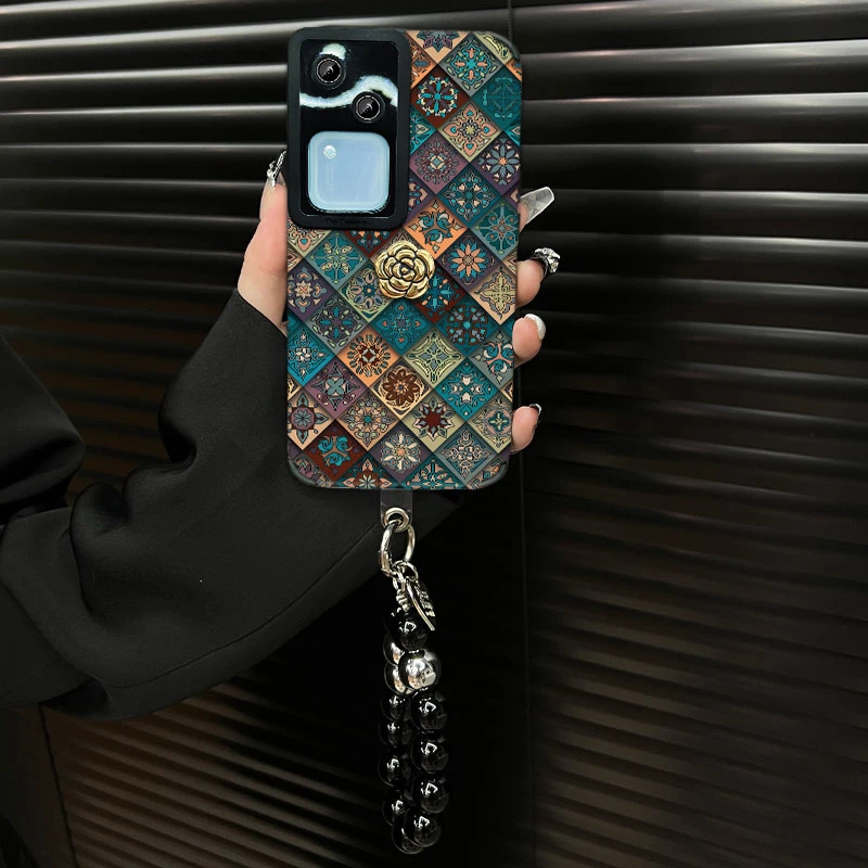 适用【vivos18pro】五彩图腾ins风秋冬皮质创意全包网红手机壳女款