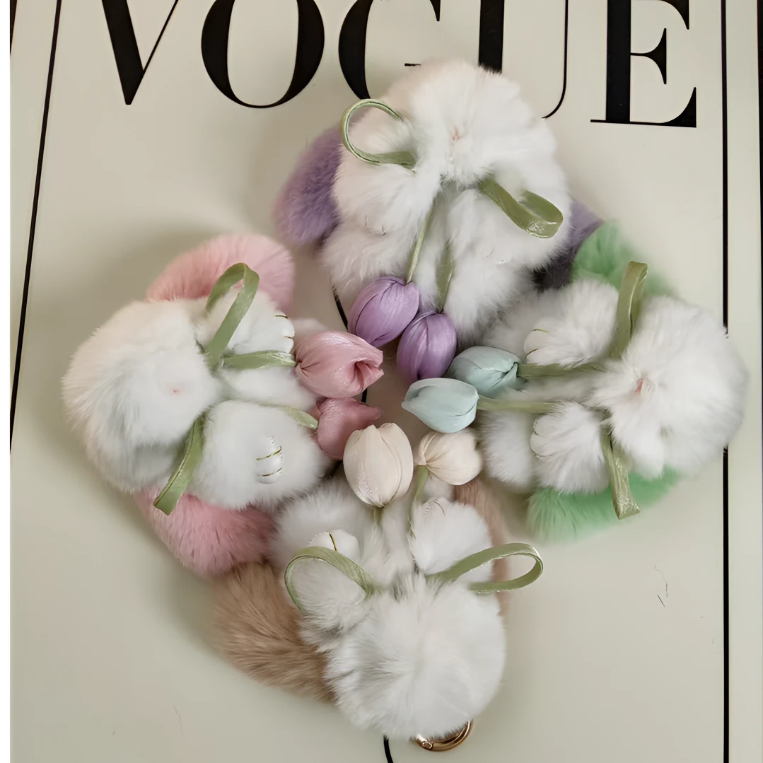 可爱真獭兔毛小兔子钥匙扣挂件迷你毛绒书包挂饰礼物