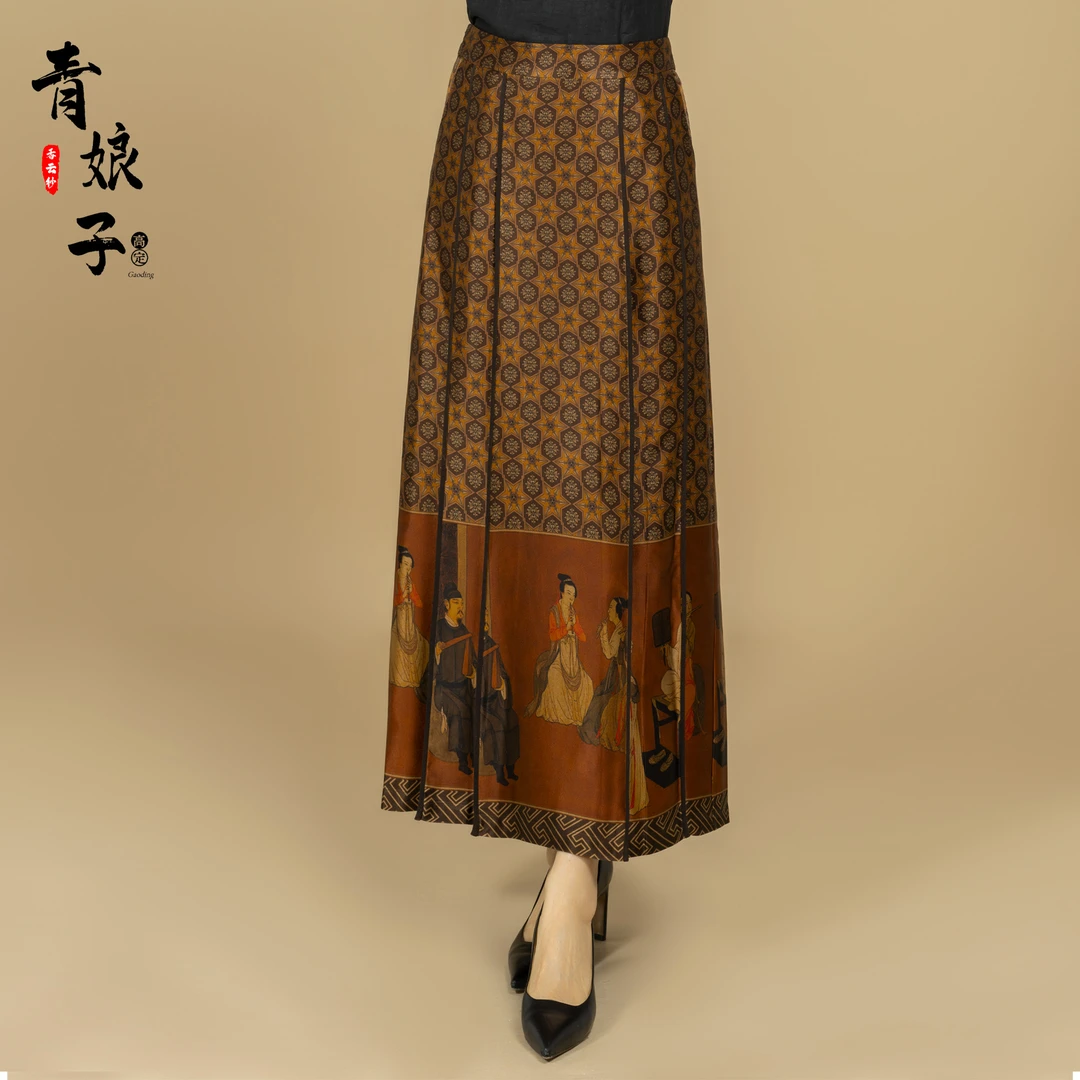 香云纱〔夜宴图〕重缎定位印花春夏马面半身裙女士时尚复古40755