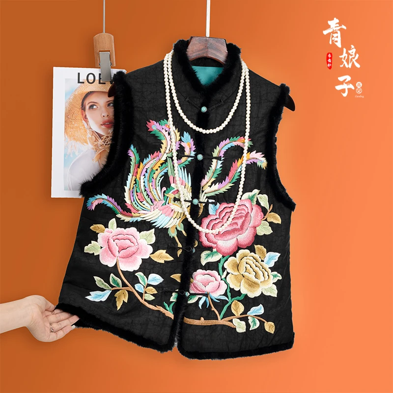 青娘子香云纱【可馨】龟裂纹中国风新中式复古驼绒民族风马甲-50973