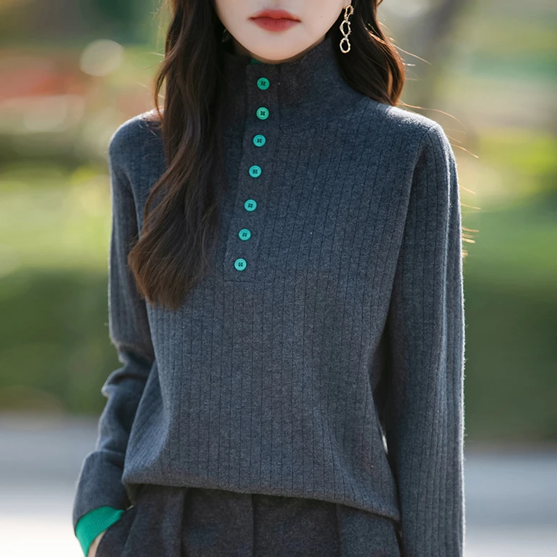 品牌加厚高领毛衣打底拼色半开衫针织衫新年本命年红长袖宽松内搭