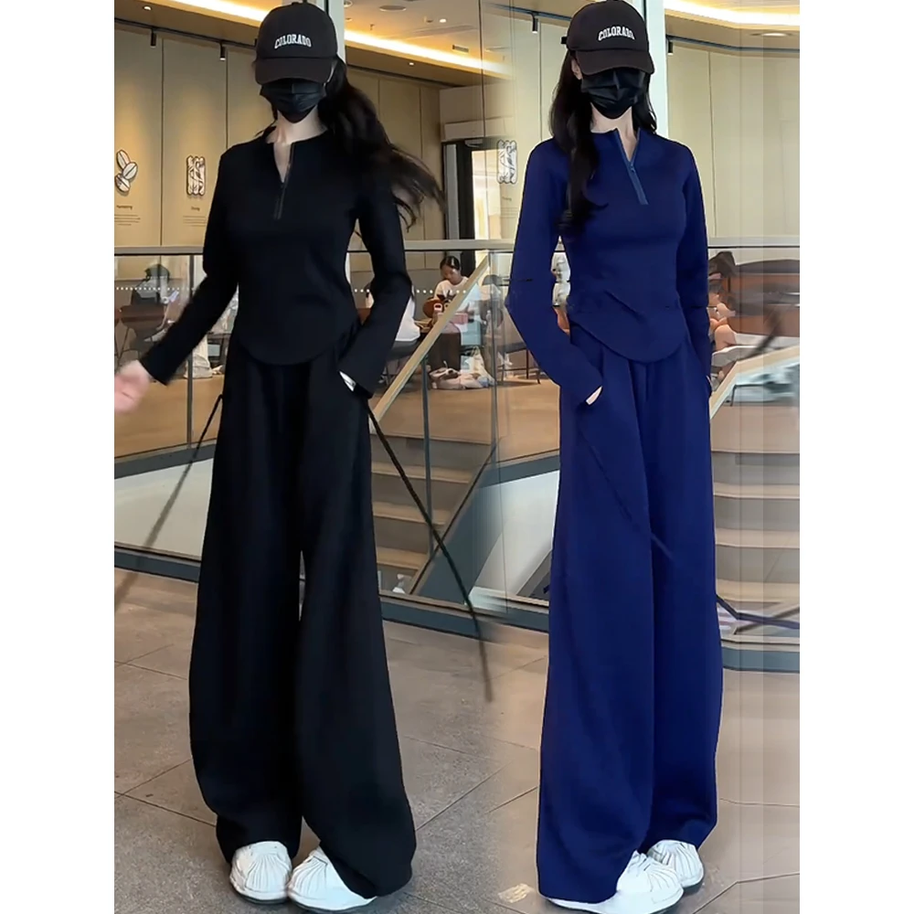 时尚休闲套装女2025春季新款洋气显瘦立领卫衣阔腿裤时髦两件套潮