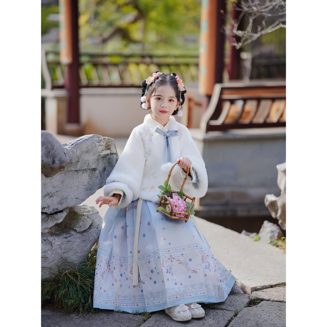 【蔚蓝】汉服女童中国风冬款加厚儿童古风女宝拜年服女孩唐装