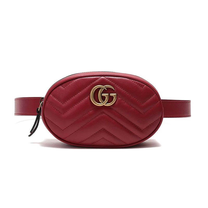 GUCCI/古驰 女士GG Marmont系列皮革腰包斜挎包 476434 DSVRT