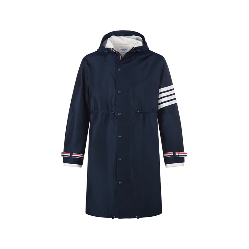 未使用 THOMBROWNE 男士中长连帽风雨衣外套4条纹 MKJ089A Y1018