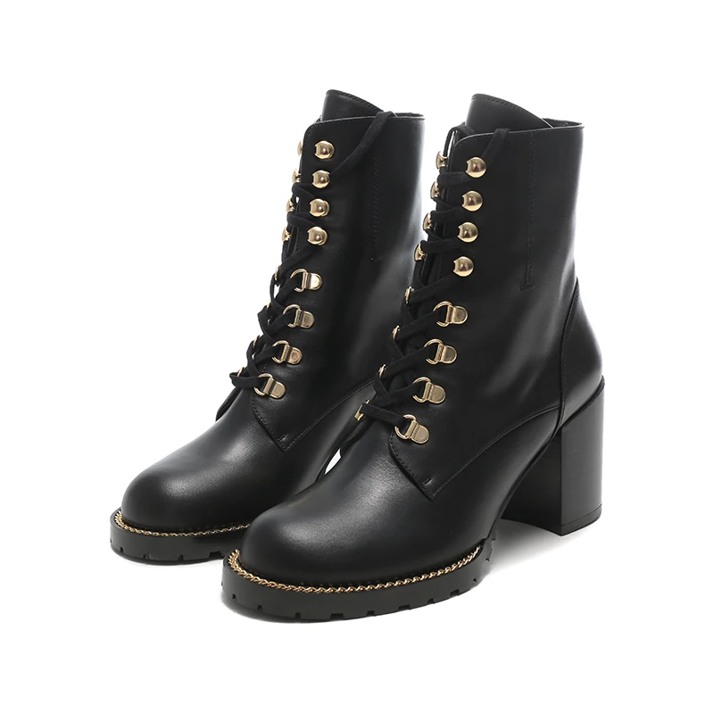 未使用 StuartWeitzman 女士系带粗高跟短靴 KOLBIE BLOCK BOOTIE