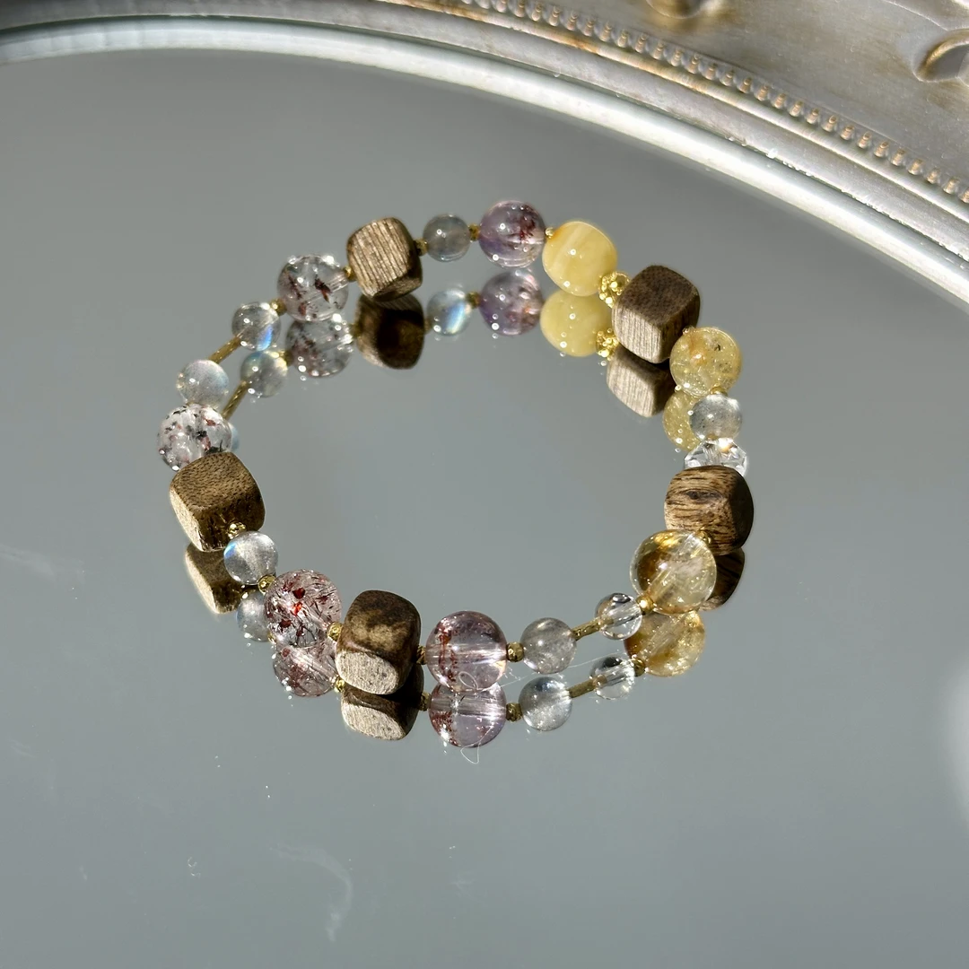 【花漾】水晶多宝金发晶超七绿幽灵灰月光水晶手串手链