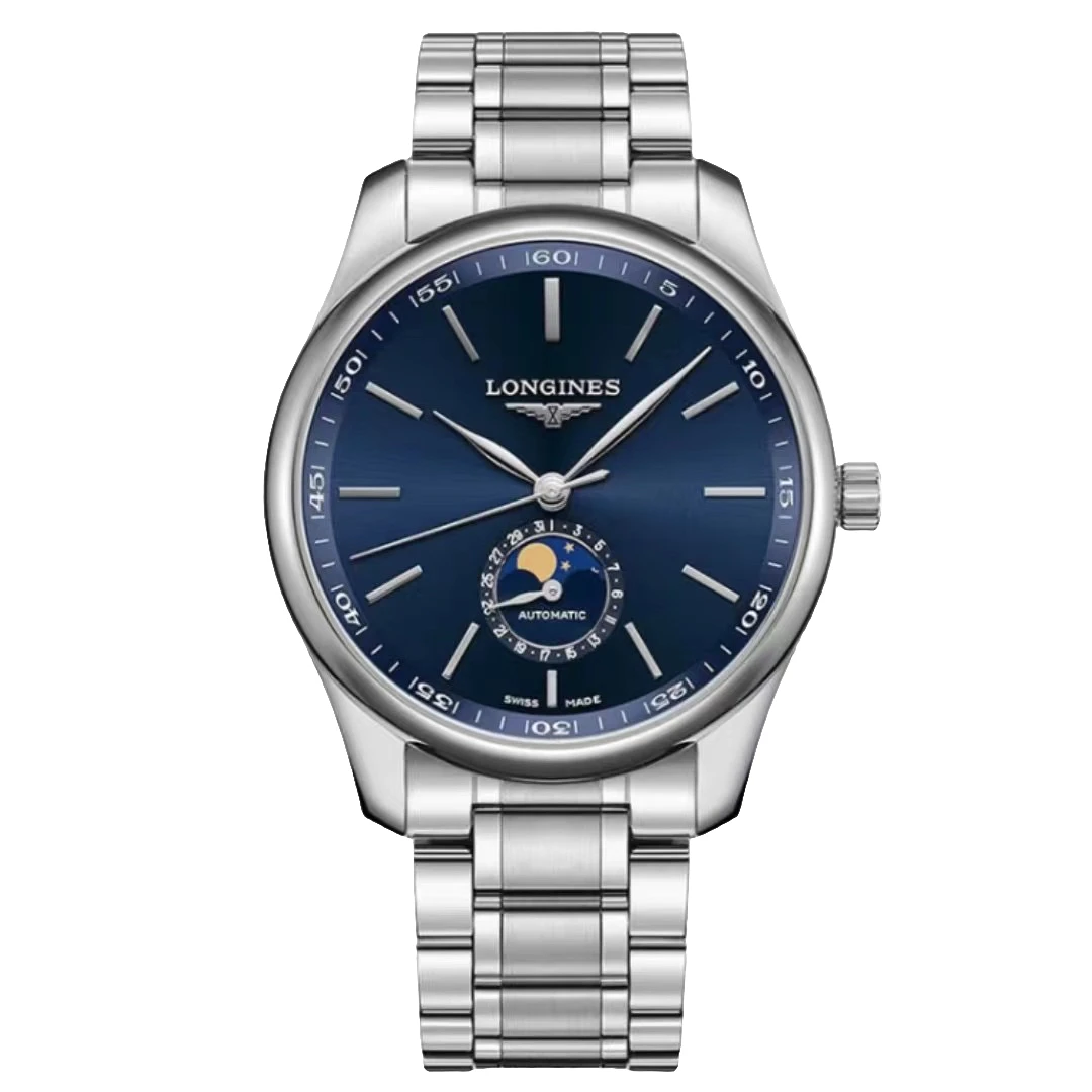 99新 Longines/浪琴 四针月相919/42mm/蓝盘机械男士表/公价22200