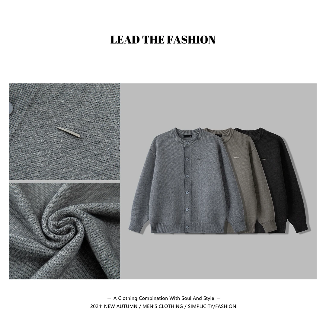 春季新品潮流高克重男士开衫针织毛衣情侣百搭韩系长袖休闲外套