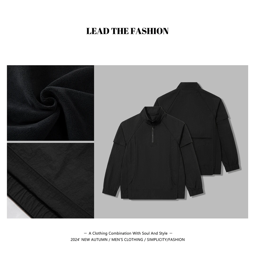 立领半拉链卫衣男加绒加厚休闲百搭夹克潮牌潮流时尚美式外套