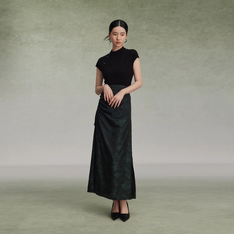 【晁然推荐】织造司原创·新中式半裙[烬幽幽]+[孔雀翎]立领针织衫DB